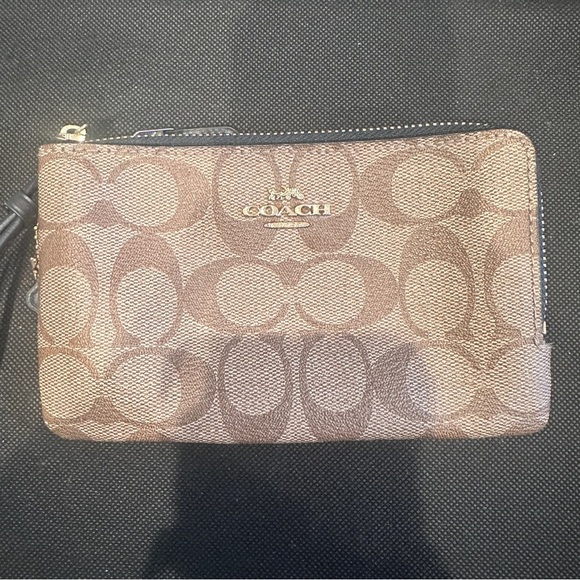 Coach Brown Double Zip Signature Wristlet - Picture 2 of 14